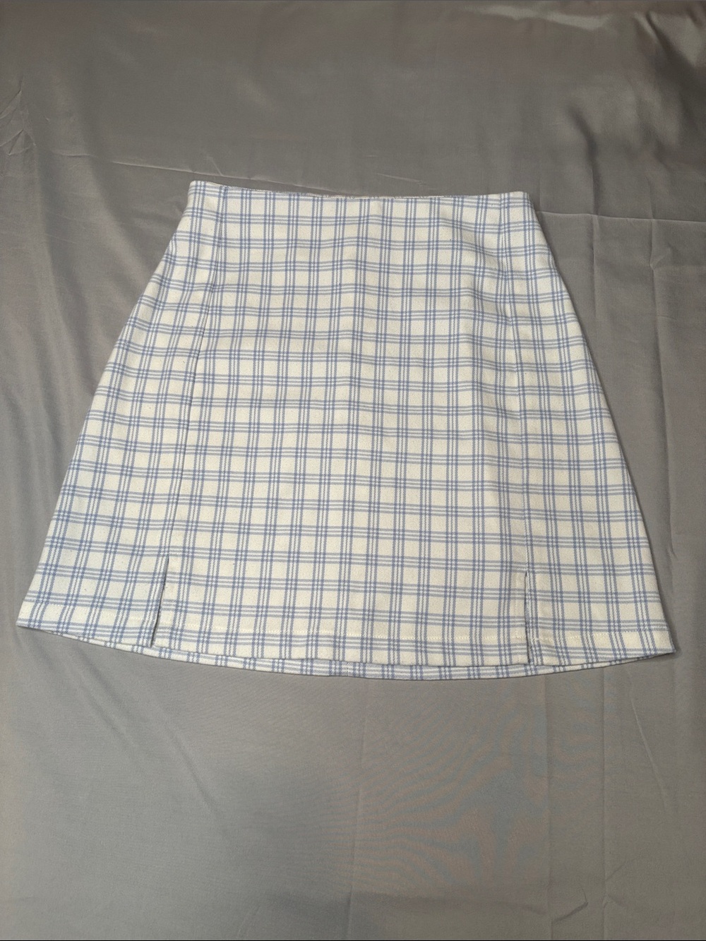 Brandy Melville White and Light Blue Plaid A-Line Mini Skirt